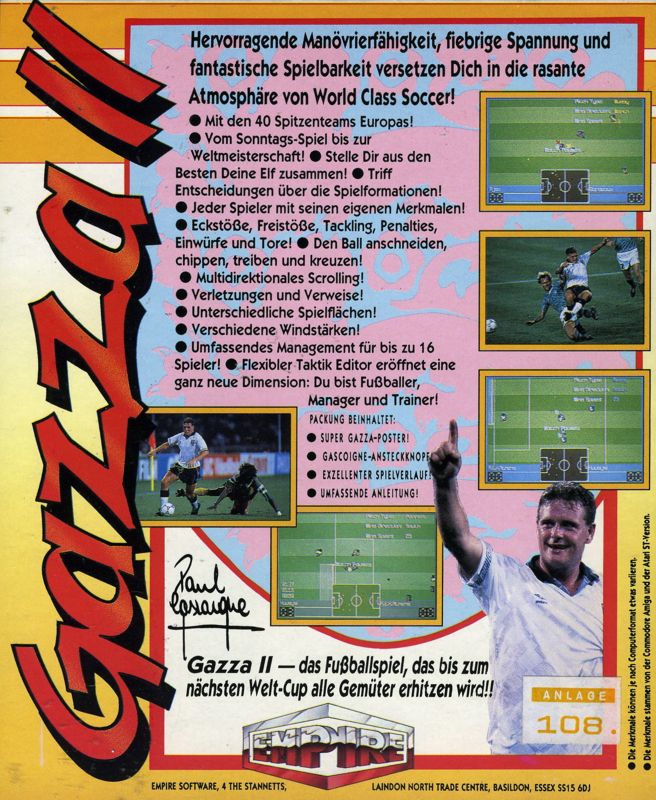Back Cover for Gazza II (Commodore 64) (Cassette Release)