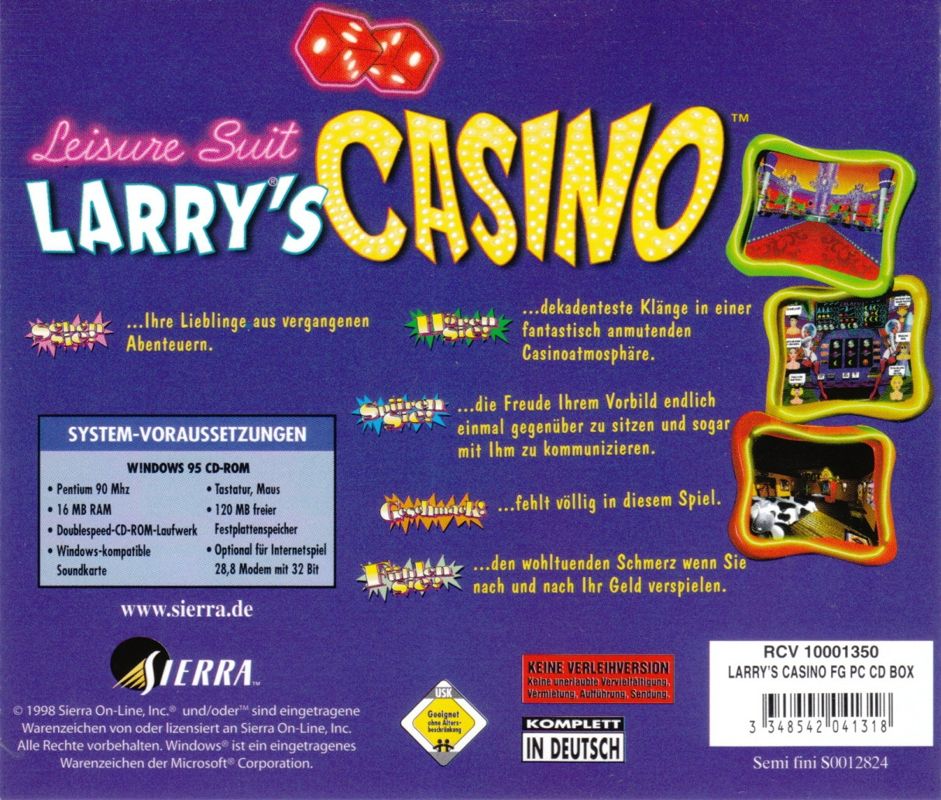 Other for Leisure Suit Larry's Casino (Windows): Jewel Case - Back