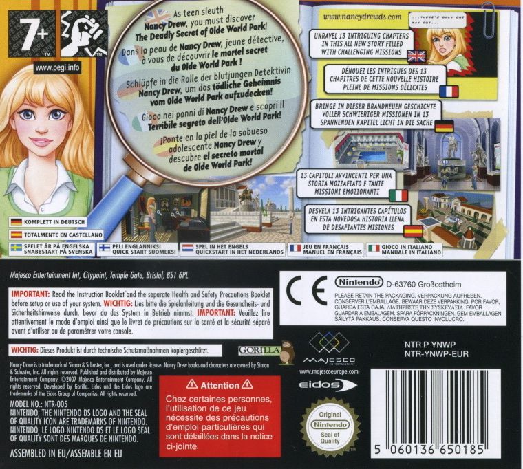 Back Cover for Nancy Drew: The Deadly Secret of Olde World Park (Nintendo DS)