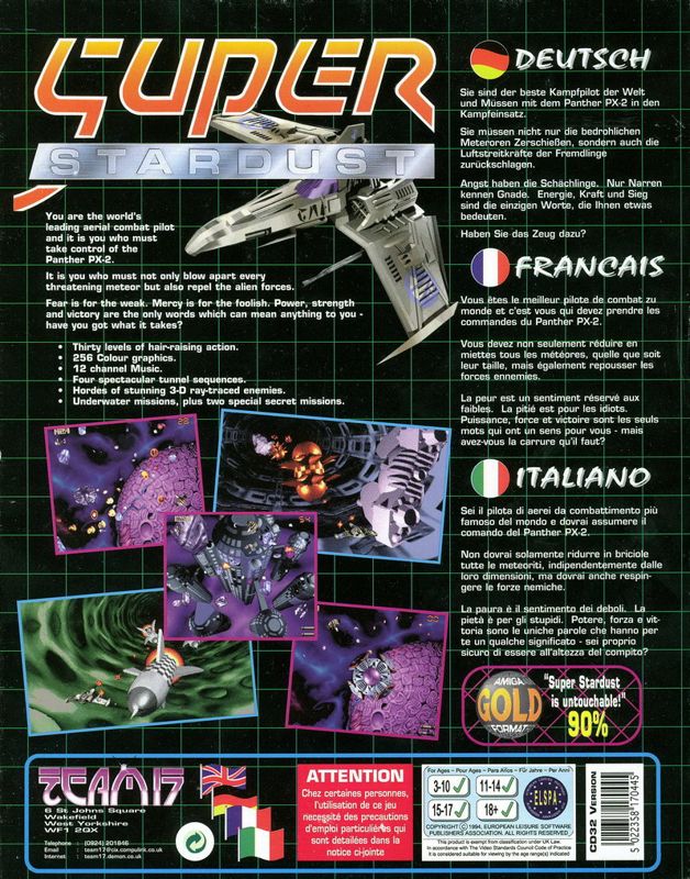 Back Cover for Super Stardust (Amiga CD32)