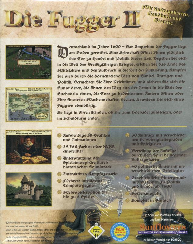 Back Cover for Die Fugger II (DOS and Windows) (Second Version Soft Price Release)