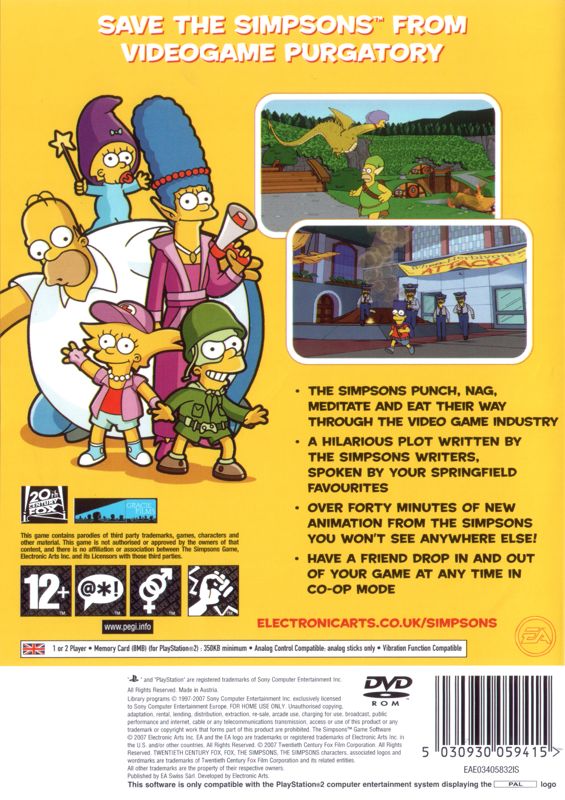 Back Cover for The Simpsons Game (PlayStation 2)