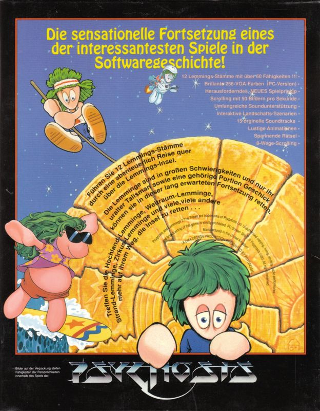 Back Cover for Lemmings 2: The Tribes (DOS) (3.5" Disk release)