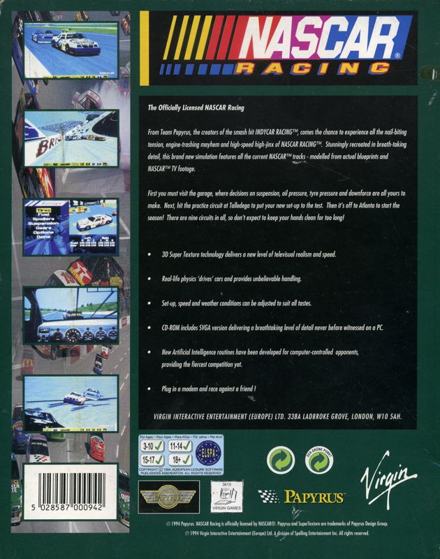 Back Cover for NASCAR Racing (DOS)