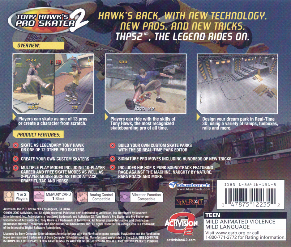 Back Cover for Tony Hawk's Pro Skater 2 (PlayStation) (Greatest Hits Release)