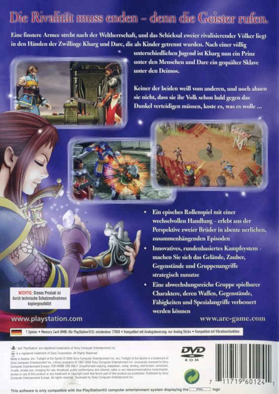 Back Cover for Arc the Lad: Twilight of the Spirits (PlayStation 2)