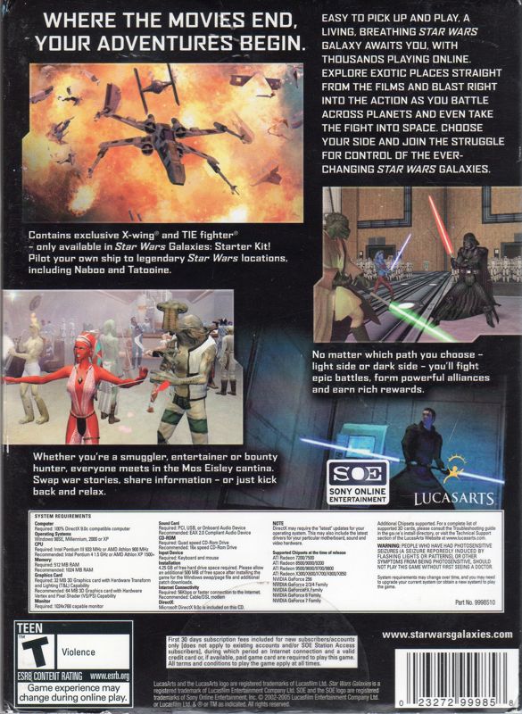 Back Cover for Star Wars: Galaxies - Starter Kit (Windows)