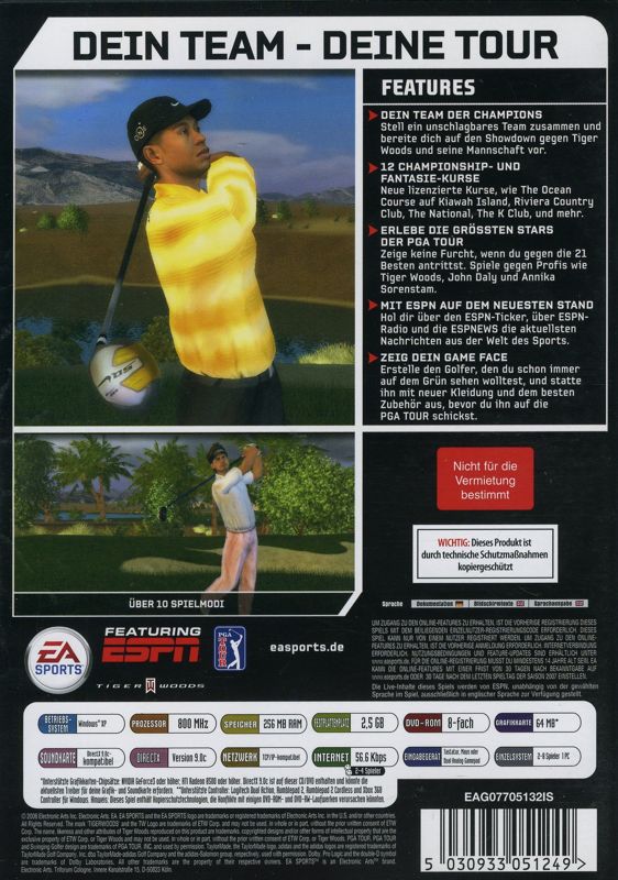Back Cover for Tiger Woods PGA Tour 07 (Windows)