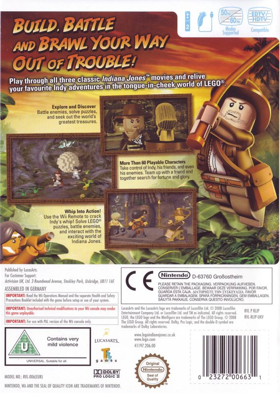 Back Cover for LEGO Indiana Jones: The Original Adventures (Wii)