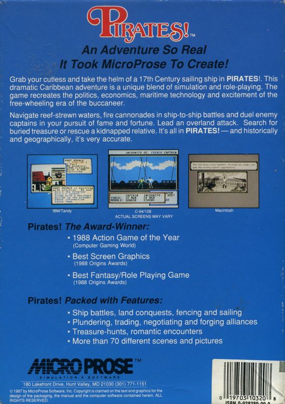 Back Cover for Sid Meier's Pirates! (Macintosh)
