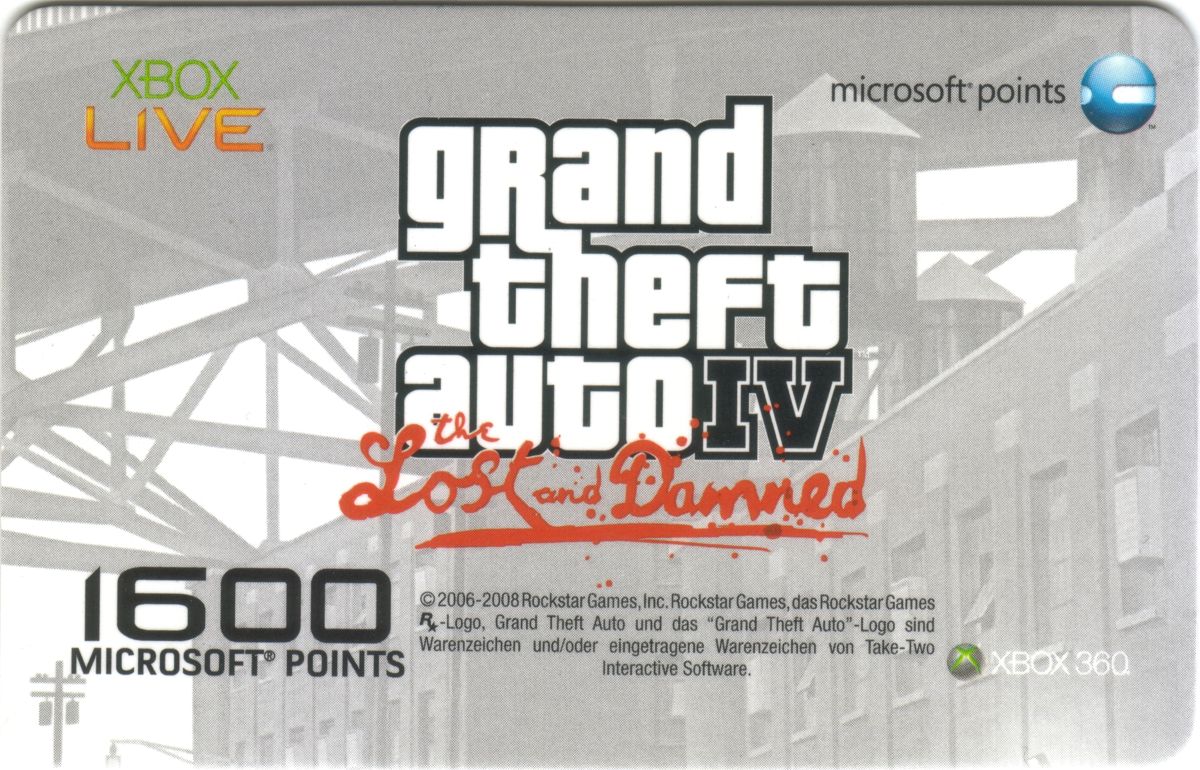 Other for Grand Theft Auto IV: The Lost and Damned (Xbox 360) (Xbox Live Microsoft Points Card): Pre-paid Card - Front