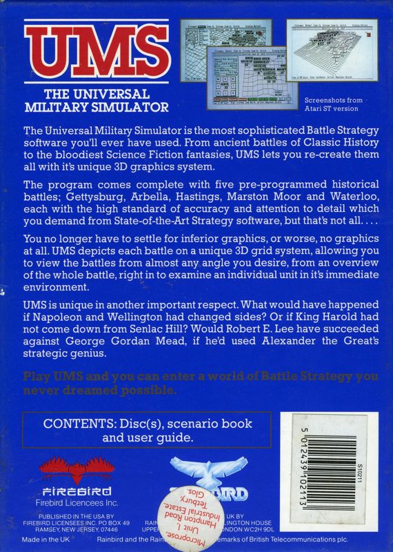 Back Cover for UMS: The Universal Military Simulator (Amiga)