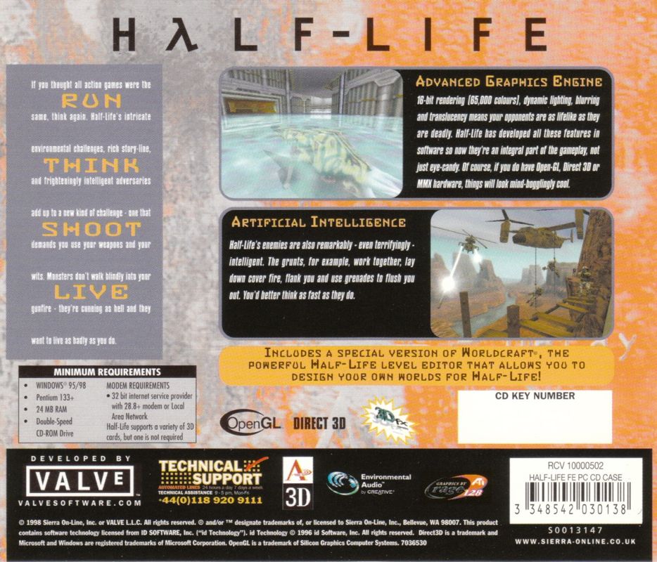 Other for Half-Life (Windows): Jewel Case - Back