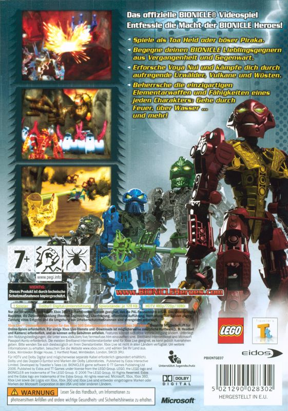 Back Cover for Bionicle Heroes (Xbox 360)