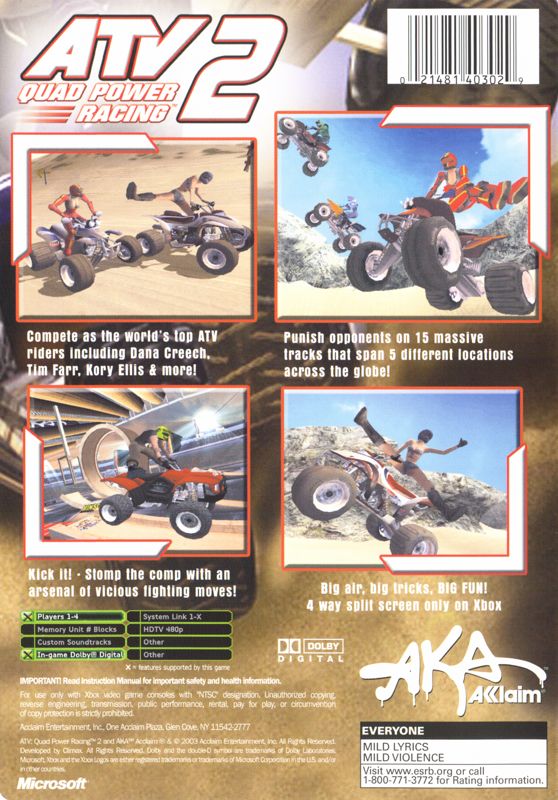 Back Cover for ATV: Quad Power Racing 2 (Xbox)