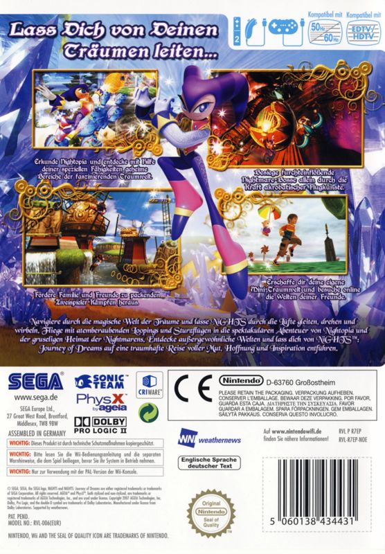 Back Cover for NiGHTS: Journey of Dreams (Wii)