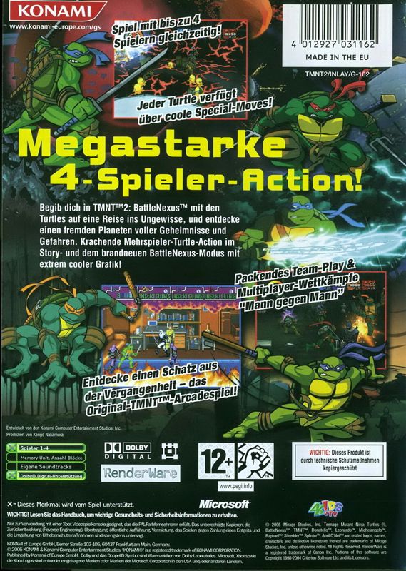 Back Cover for Teenage Mutant Ninja Turtles 2: Battle Nexus (Xbox)