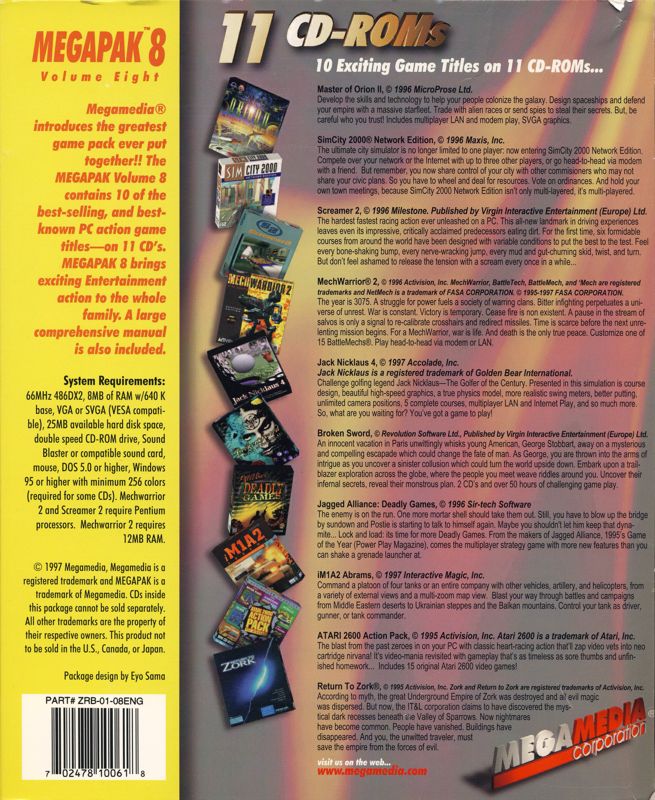 Back Cover for Megapak 8 (DOS and Windows and Windows 3.x)