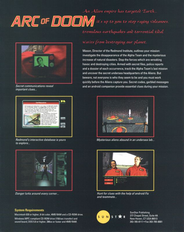 Back Cover for Arc of Doom (Macintosh and Windows 3.x)