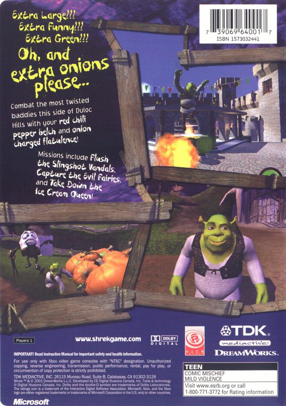 Back Cover for Shrek (Xbox)