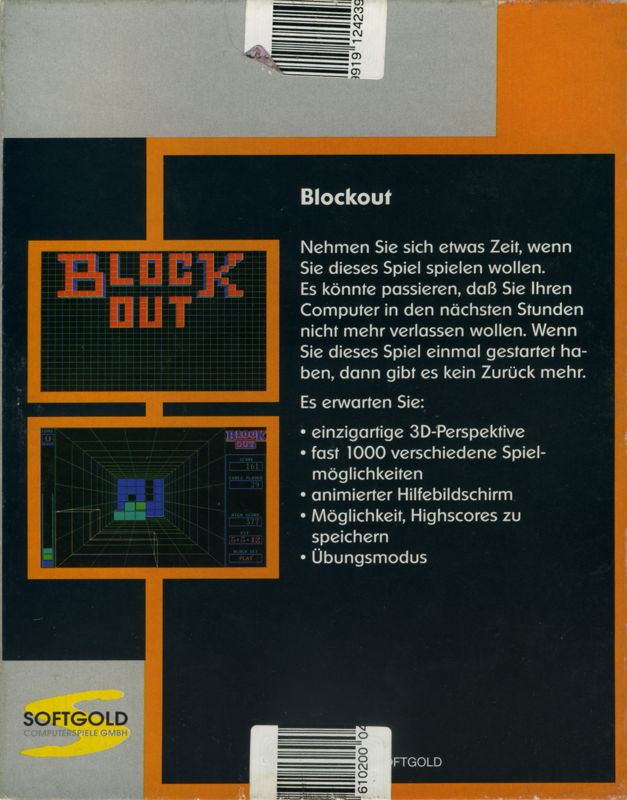 Back Cover for Blockout (DOS) (Topshots Deluxe release)