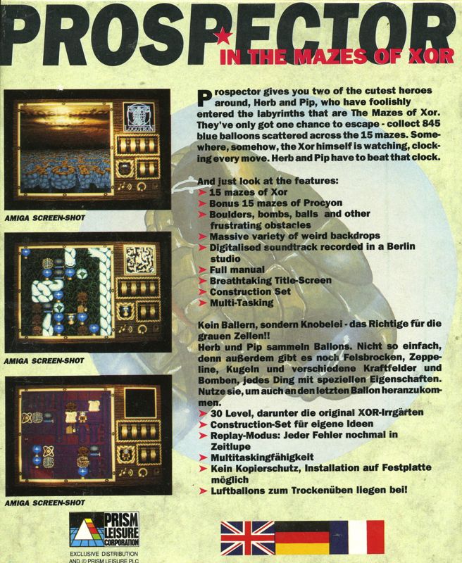 Back Cover for Prospector in the Mazes of Xor (Amiga)