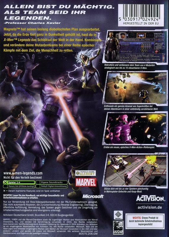 Back Cover for X-Men: Legends (Xbox)