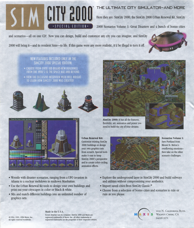 Back Cover for SimCity 2000: CD Collection (DOS and Windows and Windows 3.x) (Special Edition)