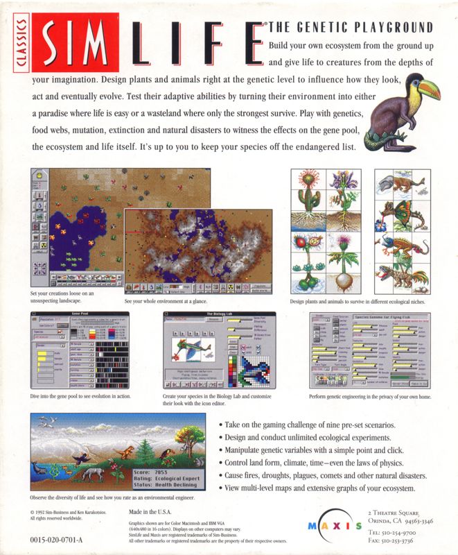 Back Cover for SimLife (Macintosh) (Classics release)