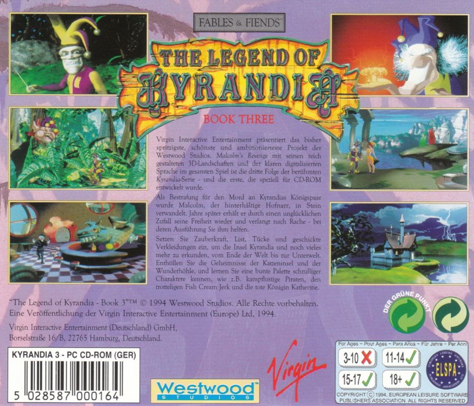 Other for The Legend of Kyrandia: Book 3 - Malcolm's Revenge (DOS) (White Label release): Jewel Case - Back