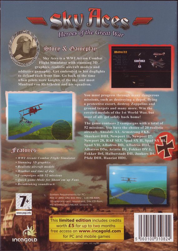 Back Cover for Sky Aces (Windows)