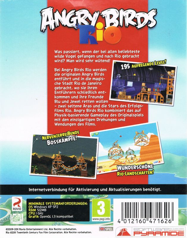 Back Cover for Angry Birds: Rio (Windows) (Software Pyramide release)