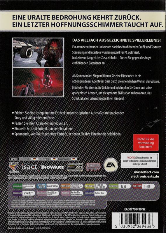 Back Cover for Mass Effect (Windows) (EA Classics release)