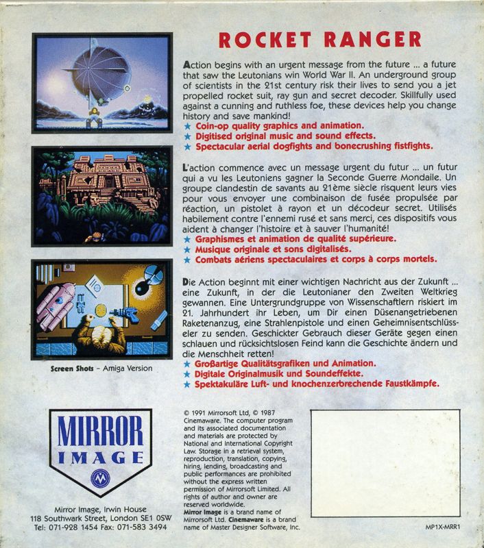 Back Cover for Rocket Ranger (Amiga) (Mirror Image release)