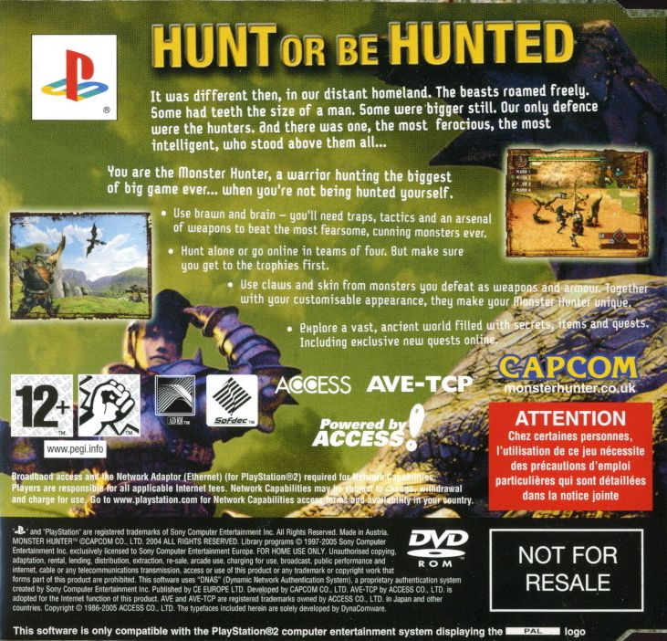 Back Cover for Monster Hunter (PlayStation 2) (Promotional copy)