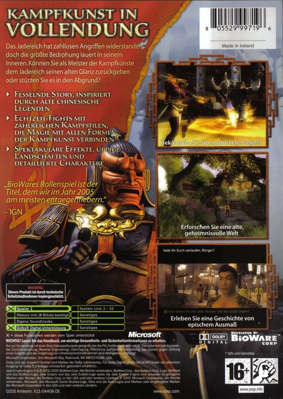 Back Cover for Jade Empire (Xbox)