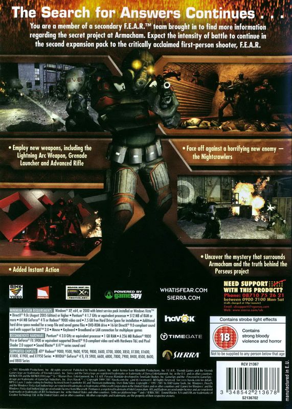 Back Cover for F.E.A.R.: Perseus Mandate (Windows)