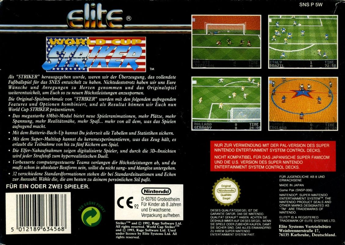 Back Cover for Elite Soccer (SNES)