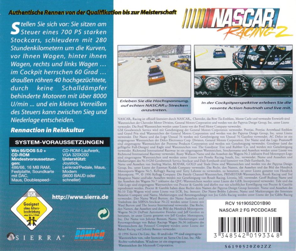 Other for NASCAR Racing 2 (DOS): Jewel Case - Back