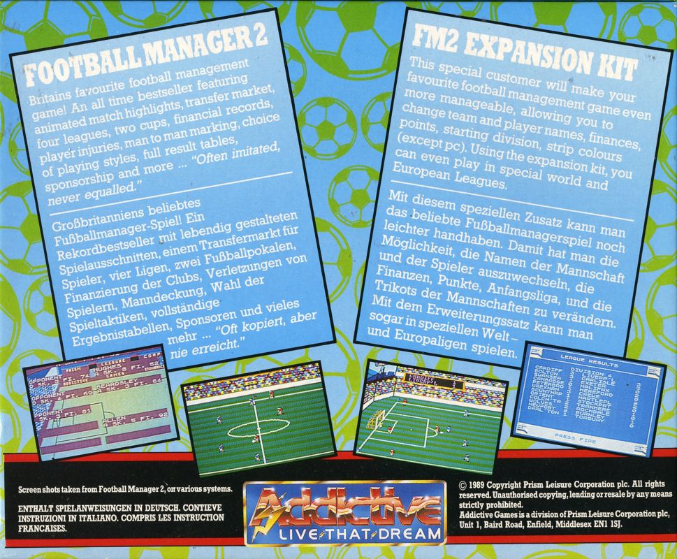 Back Cover for Football Manager 2 & FM2 Expansion Kit (Commodore 64)