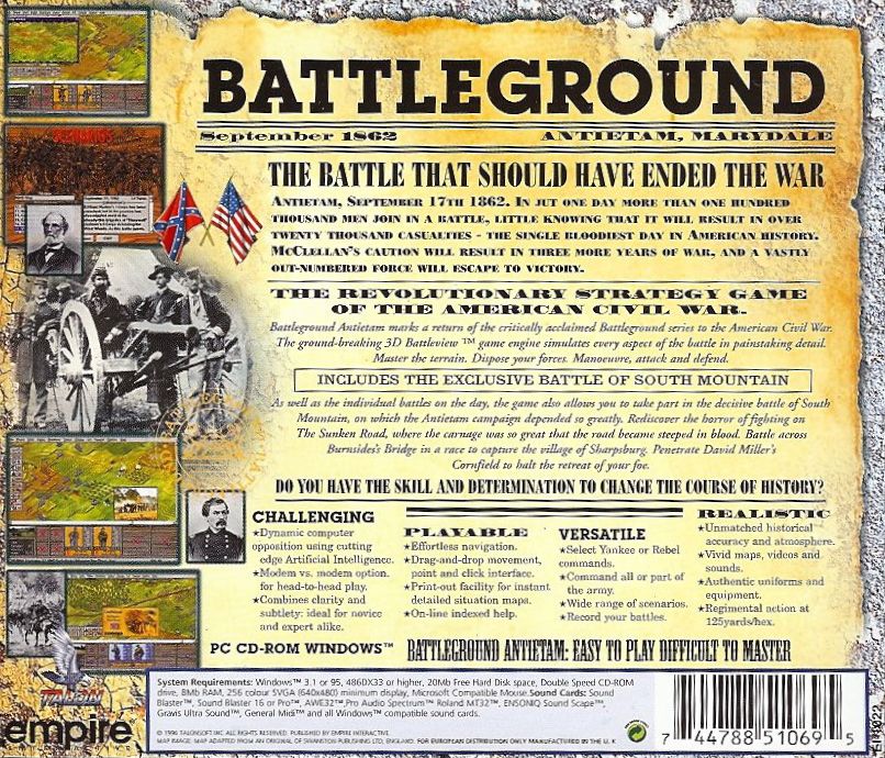 Back Cover for Battleground 5: Antietam (Windows and Windows 3.x)