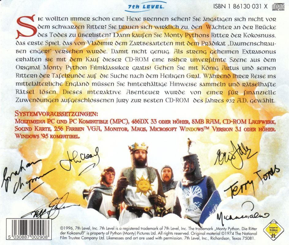 Other for Monty Python & the Quest for the Holy Grail (Windows and Windows 3.x): Jewel Case - Back