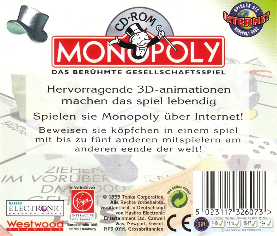 Other for Monopoly (Windows and Windows 3.x): Jewel Case - Back