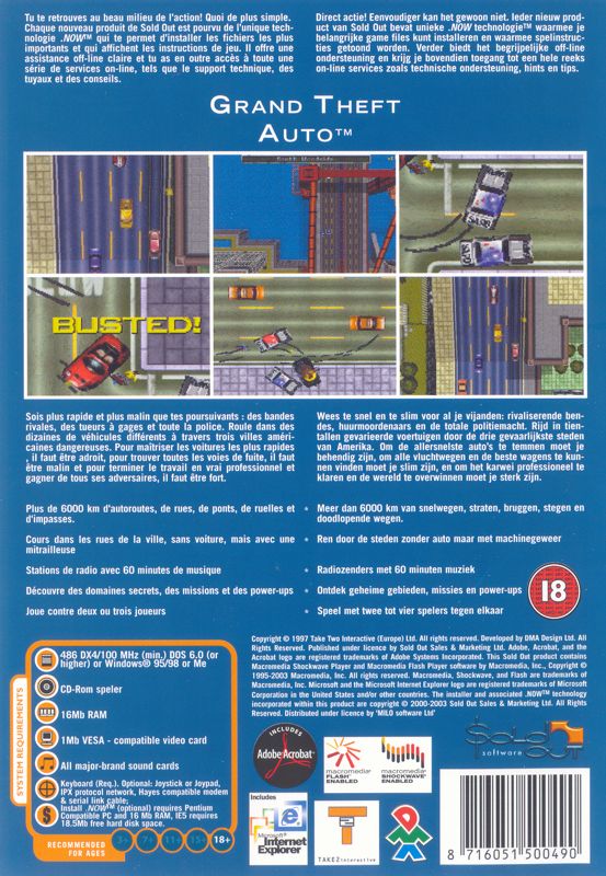 Back Cover for Grand Theft Auto (DOS and Windows) (Sold Out Software release)