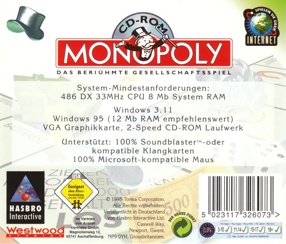 Other for Monopoly (Windows and Windows 3.x) (2001 Infogrames re-release): Jewel Case - Back