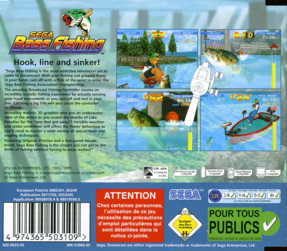Back Cover for SEGA Bass Fishing (Dreamcast)