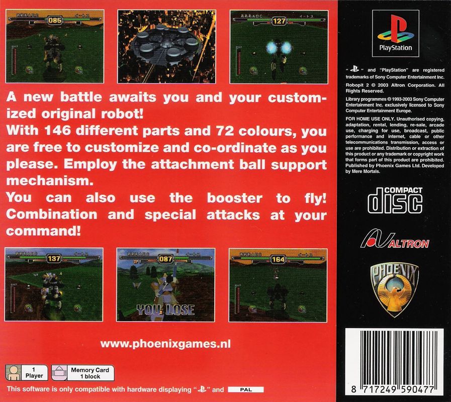 Back Cover for Robo-Pit 2 (PlayStation)