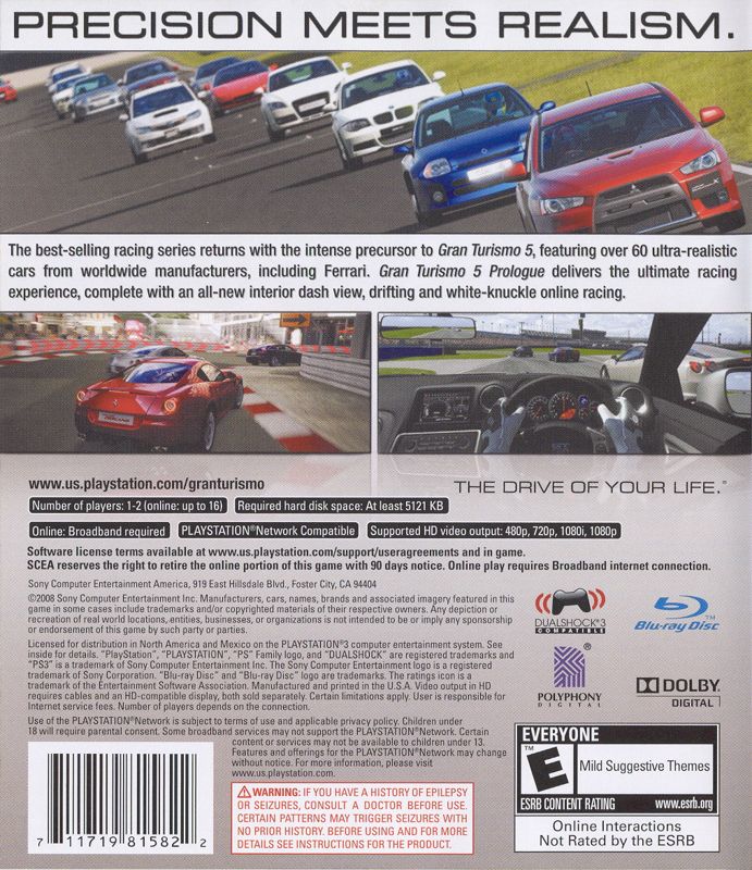 Back Cover for Gran Turismo 5: Prologue (PlayStation 3)