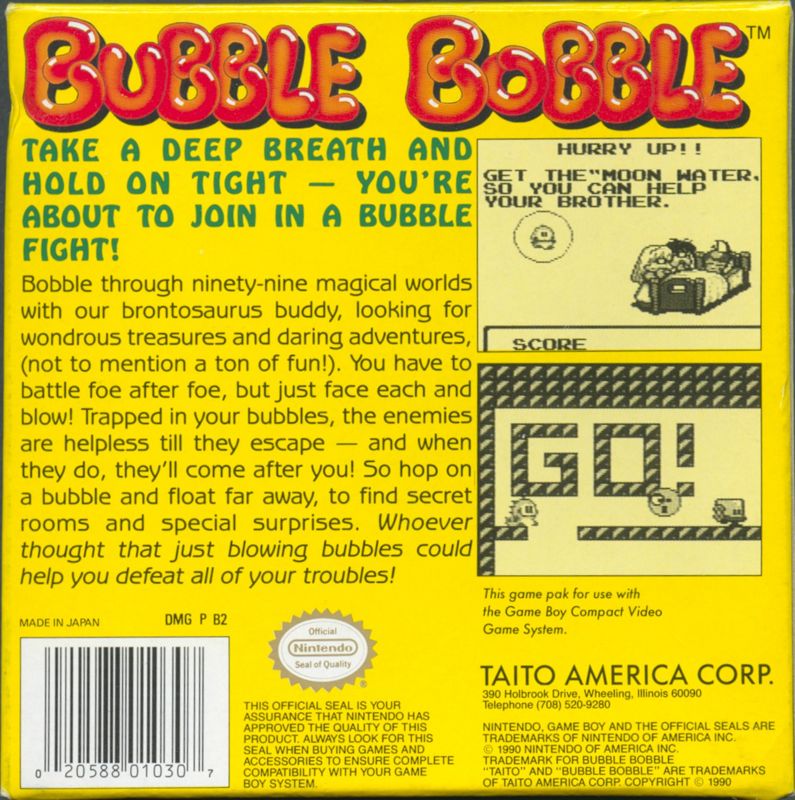 Back Cover for Bubble Bobble (Game Boy)
