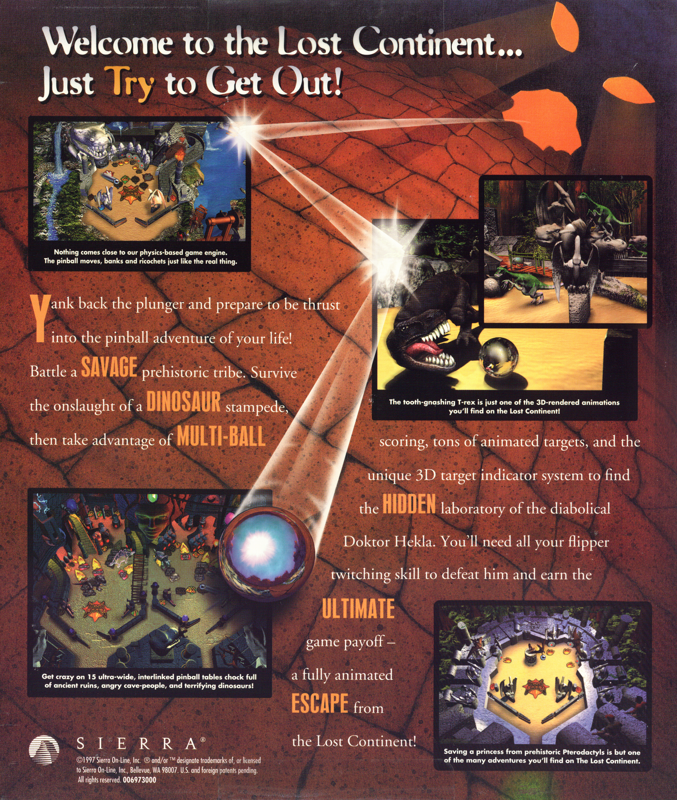 Back Cover for 3-D Ultra Pinball: The Lost Continent (Macintosh and Windows and Windows 3.x)